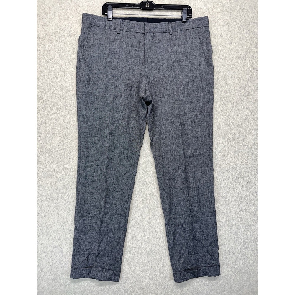 Hugo Boss Mens Gray Wool Dress Pants Flat Front 42R Tailored Cuffed Hem
